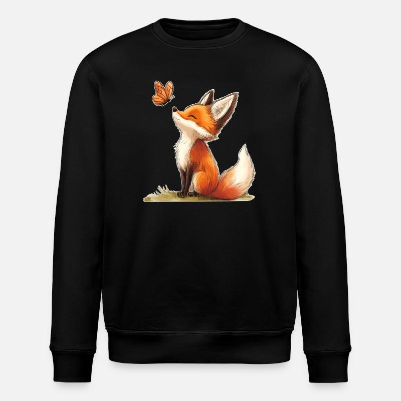 Fuchs mit Schmetterling - Stanley/Stella Unisex Bio-Sweatshirt ROLLER - Schwarz