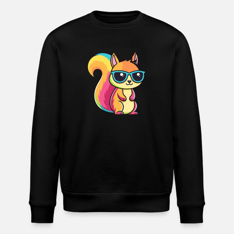 Regenbogen-Eichhörnchen mit Brille - Stanley/Stella Unisex Bio-Sweatshirt ROLLER - Schwarz