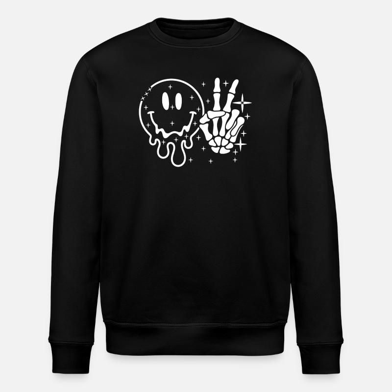 Smiley Skull Peace Hand - Stanley/Stella ROLLER Unisex Organic Sweatshirt - black