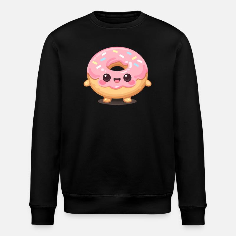 Kawaii Donut mit rosa Glasur - Stanley/Stella Unisex Bio-Sweatshirt ROLLER - Schwarz
