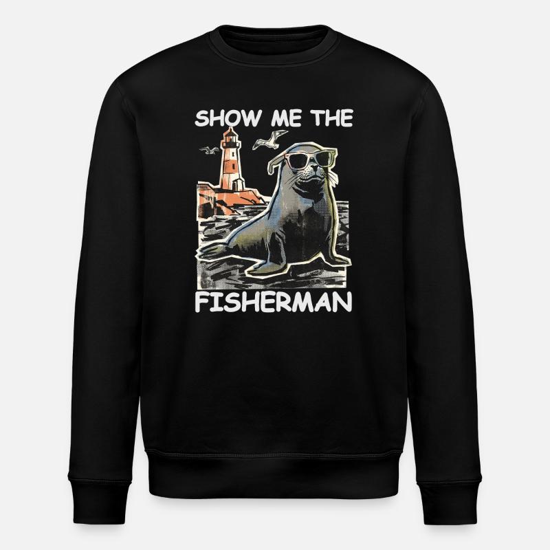 Lustiger Seehund Sucht Fisch - Stanley/Stella Unisex Bio-Sweatshirt ROLLER - Schwarz