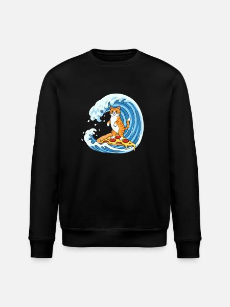 Surfer cat on pizza wave - Stanley/Stella ROLLER Unisex Organic Sweatshirt - black