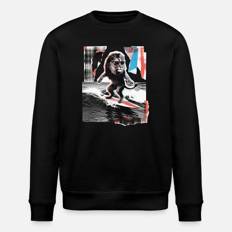 Surfer Löwe - Stanley/Stella Unisex Bio-Sweatshirt ROLLER - Schwarz
