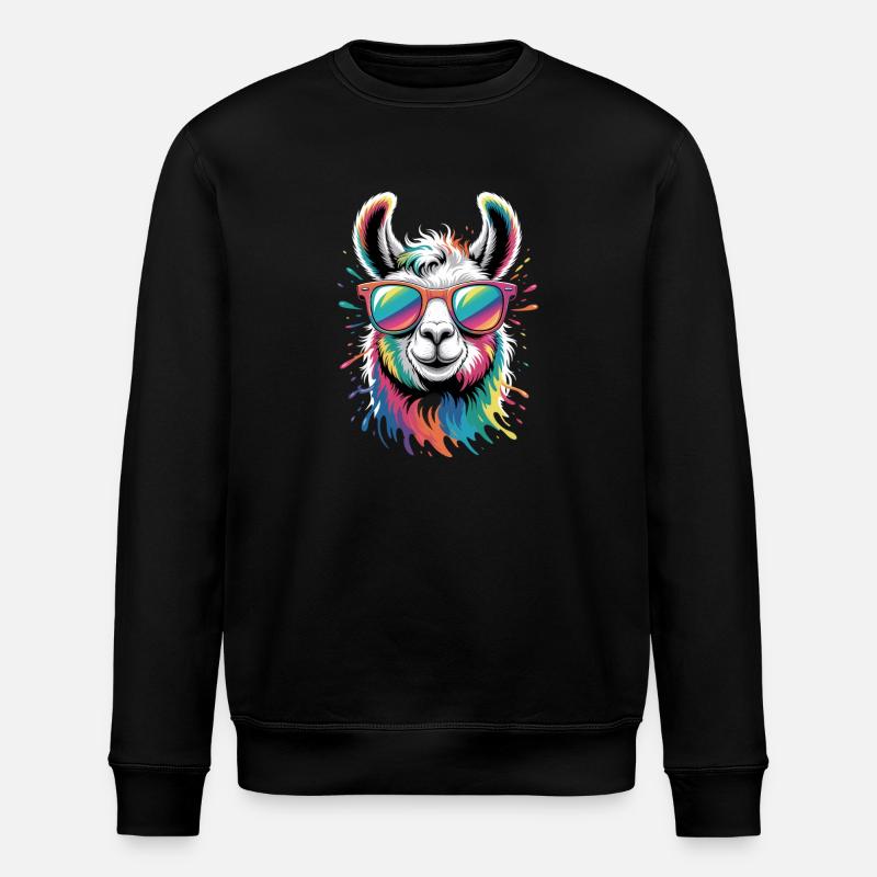 Colorful Llama Watercolor Splash - Stanley/Stella ROLLER Unisex Organic Sweatshirt - black