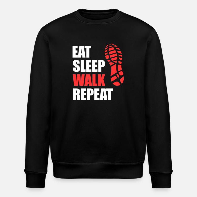 Eat Sleep Walk Repeat - Shoe Print Hiking - Stanley/Stella ROLLER Unisex Organic Sweatshirt - black