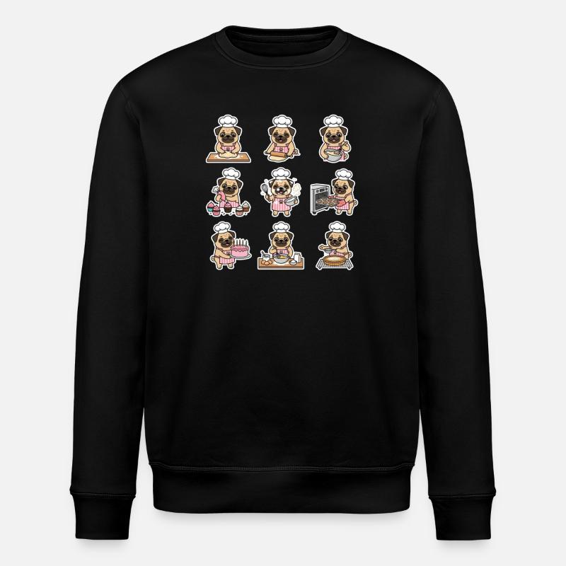 Drôle de Pug Baecker, pâtissier - Sweat bio ROLLER Stanley/Stella Unisexe - noir