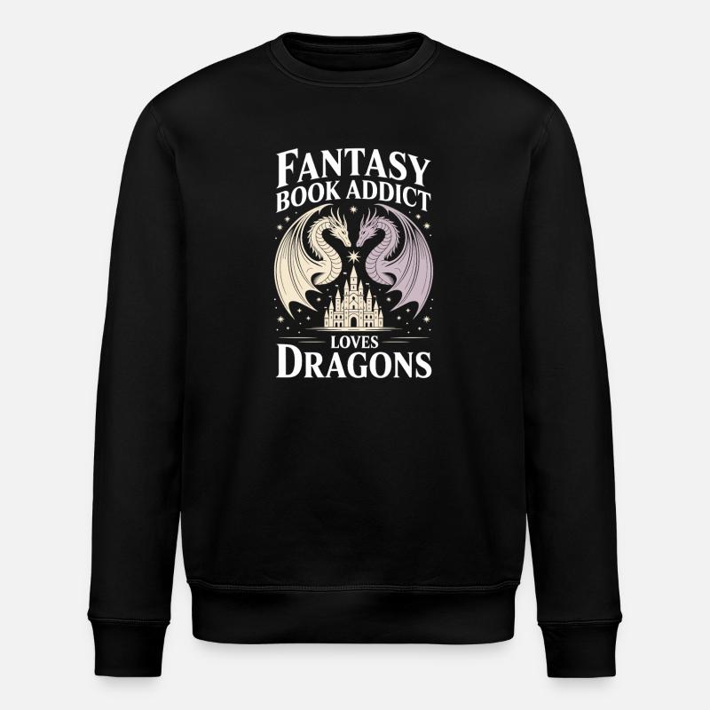 Fantasy Book Addict Loves Dragons - Stanley/Stella ROLLER Unisex Organic Sweatshirt - black