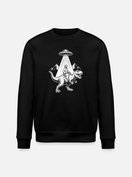 Dino im UFO-Lichtstrahl - Stanley/Stella Unisex Bio-Sweatshirt ROLLER - Schwarz