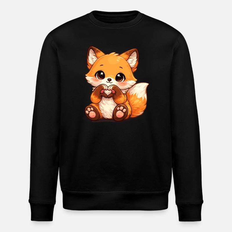 Kawaii Fuchs Herzzeichen - Stanley/Stella Unisex Bio-Sweatshirt ROLLER - Schwarz