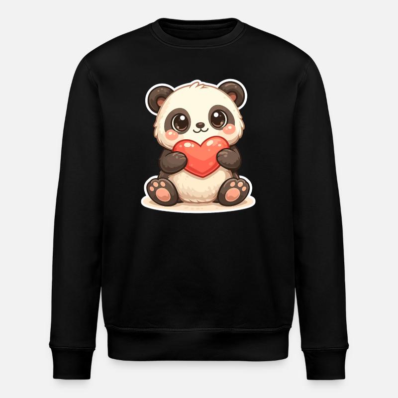 Cuddly Panda Heart Love - Stanley/Stella ROLLER Unisex Organic Sweatshirt - black