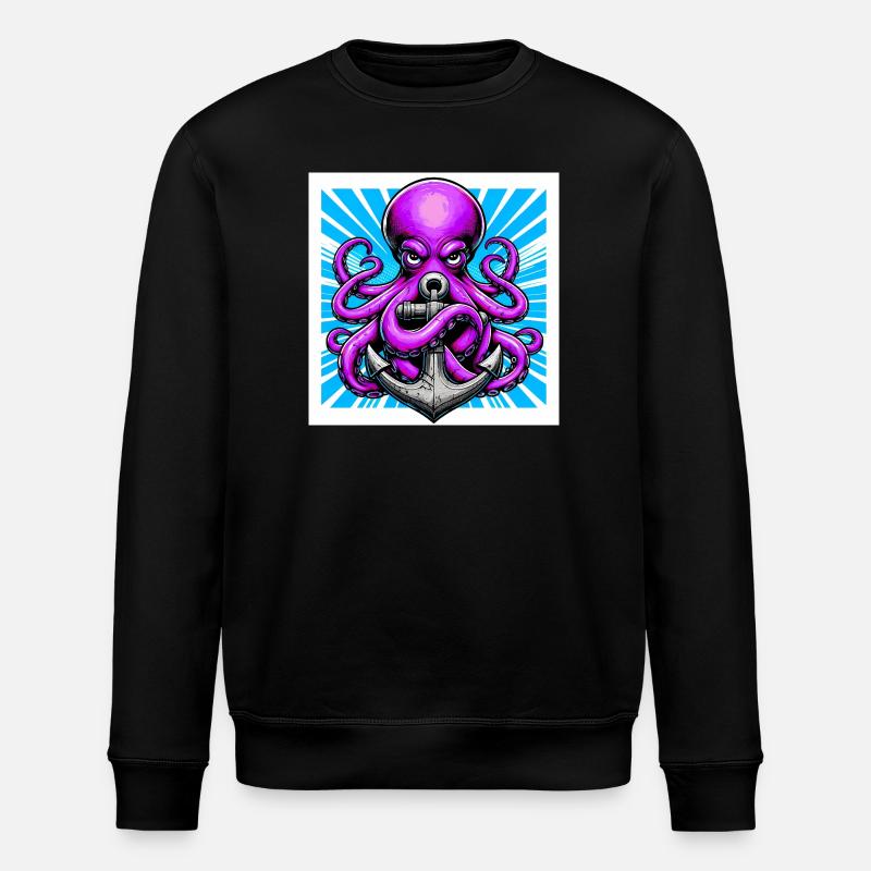 Octopus embraces an Anchor - Stanley/Stella ROLLER Unisex Organic Sweatshirt - black