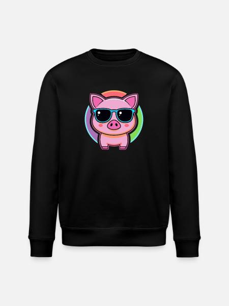 Kawaii Pig Rainbow Glasses - Stanley/Stella ROLLER Unisex Organic Sweatshirt - black