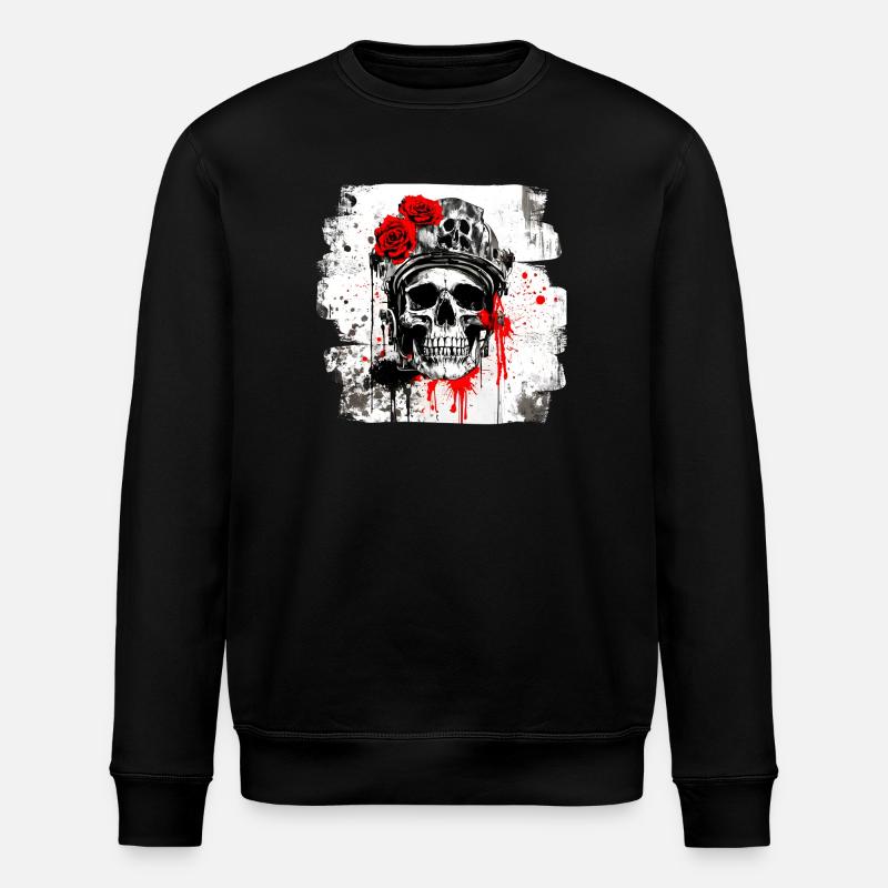 Rosen-Schädel mit Kopfhörer - Stanley/Stella Unisex Bio-Sweatshirt ROLLER - Schwarz