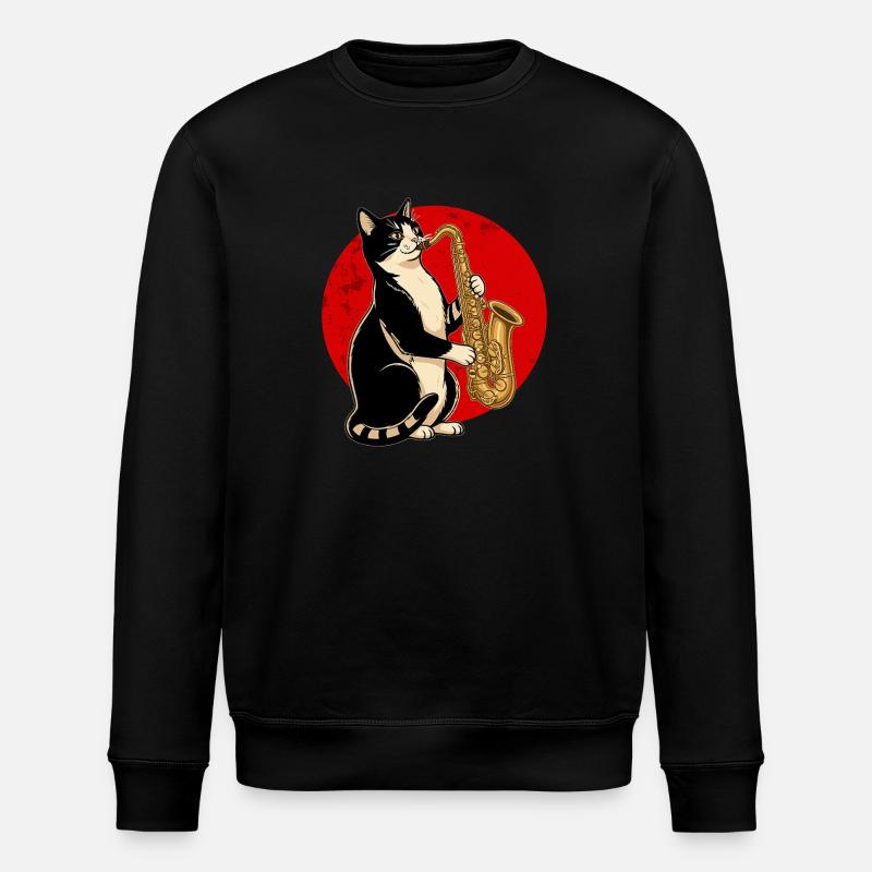 Jazz-Cat Saxophon-Illustration - Stanley/Stella Unisex Bio-Sweatshirt ROLLER - Schwarz