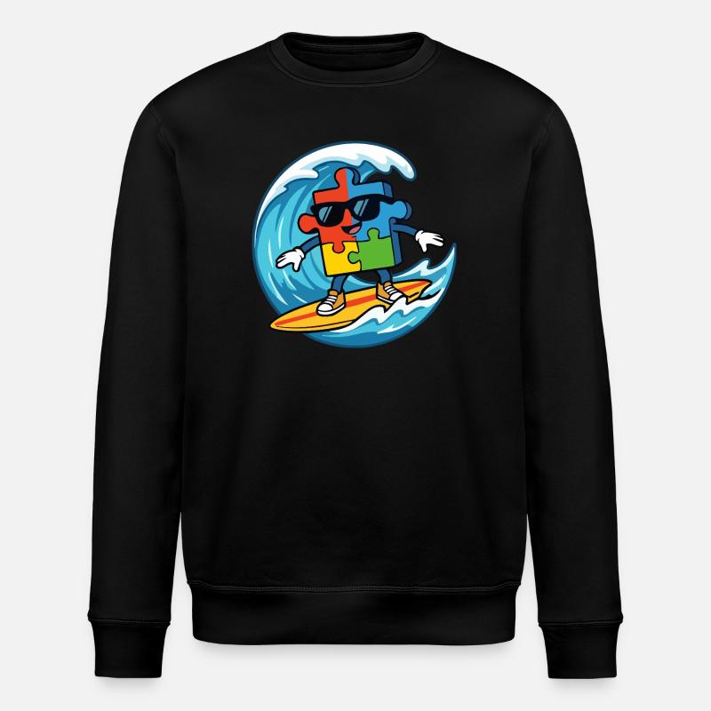 Cooles Surf-Puzzle-Maskottchen Sommerstrandkunst - Stanley/Stella Unisex Bio-Sweatshirt ROLLER - Schwarz