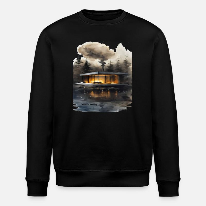 Firelit Modern Cabin on Lake - Stanley/Stella ROLLER Unisex Organic Sweatshirt - black