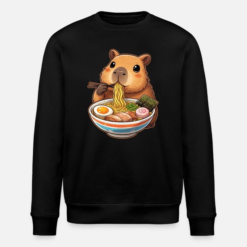 Capybara Eats Ramen Noodles - Stanley/Stella ROLLER Unisex Organic Sweatshirt - black
