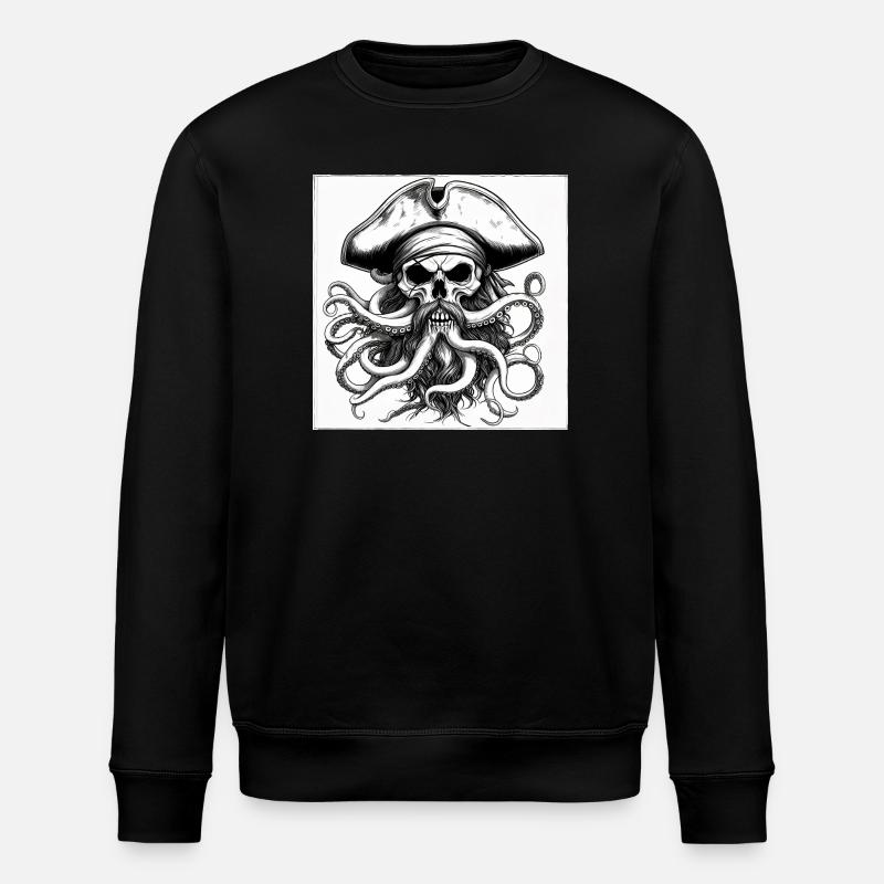 Crâne pirate et pieuvres encre - Sweat bio ROLLER Stanley/Stella Unisexe - noir