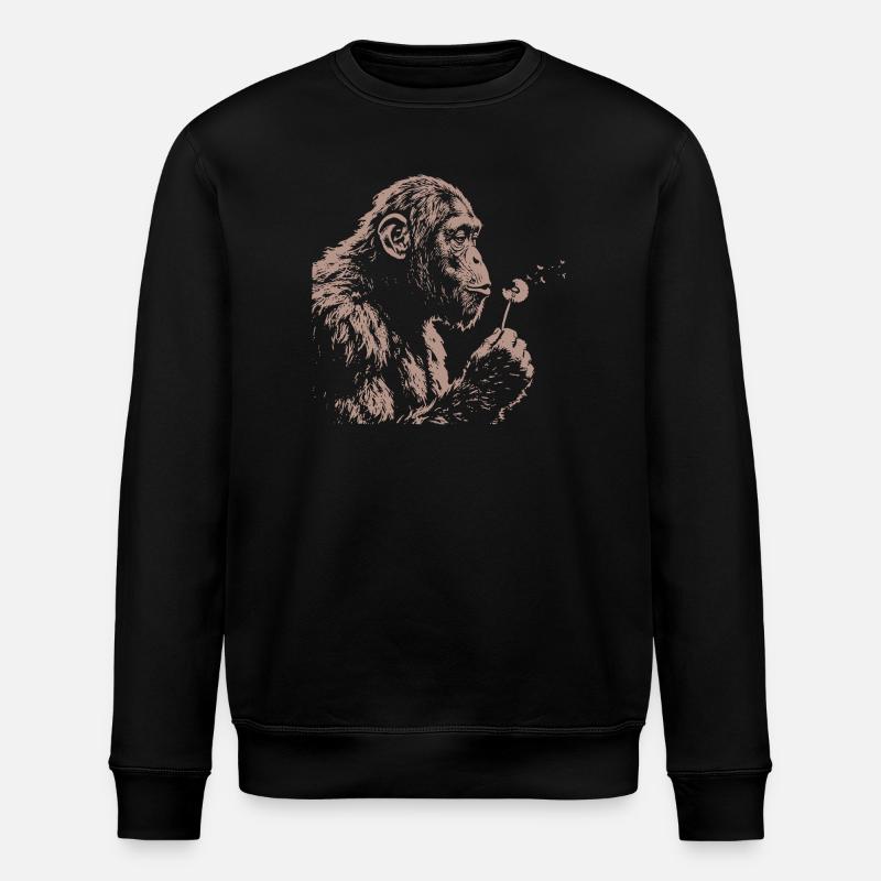 Chimpanzee Blowing Dandelion Art Monkey Nature - Stanley/Stella Unisex Bio-Sweatshirt ROLLER - Schwarz