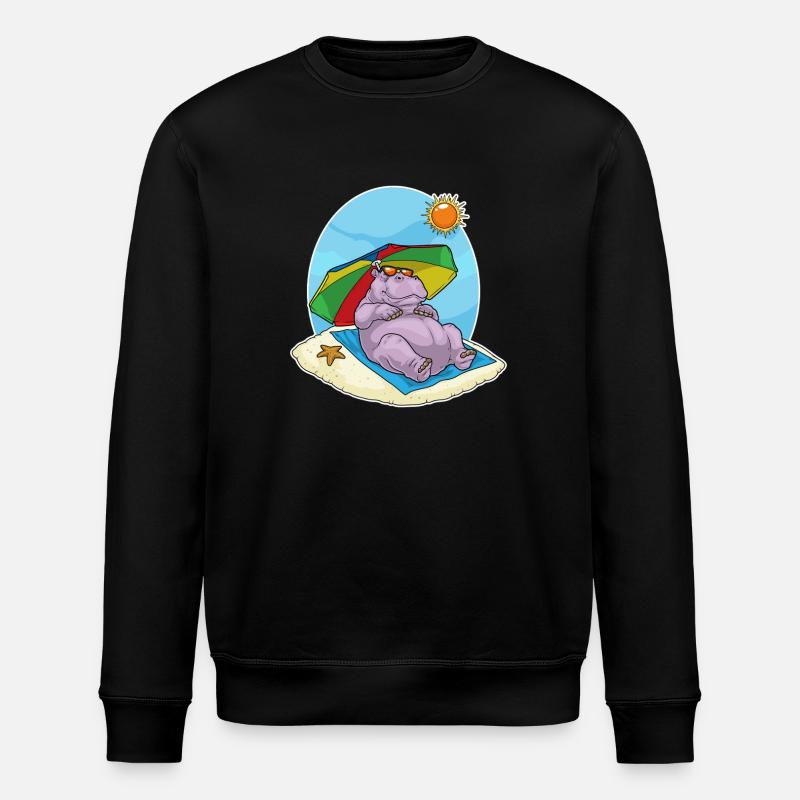 Hippopotamus Beach Parasol Summer - Stanley/Stella ROLLER Unisex Organic Sweatshirt - black