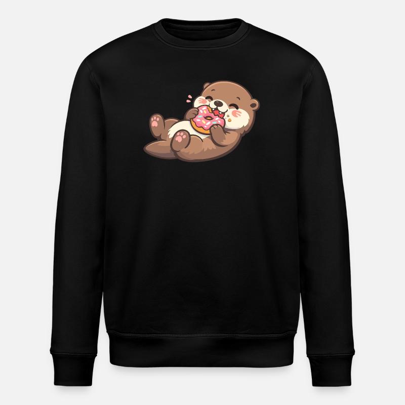 Cuddly bear with donut enjoyment - Stanley/Stella ROLLER Unisex Organic Sweatshirt - black
