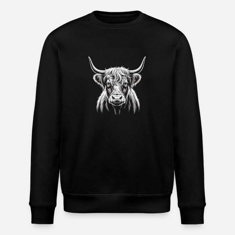Highland Cattle Head Illustration - Stanley/Stella ROLLER Unisex Organic Sweatshirt - black