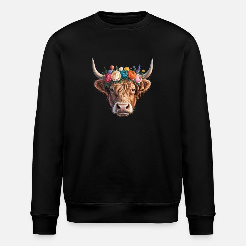 Kuh mit Blumenkrone - Stanley/Stella Unisex Bio-Sweatshirt ROLLER - Schwarz