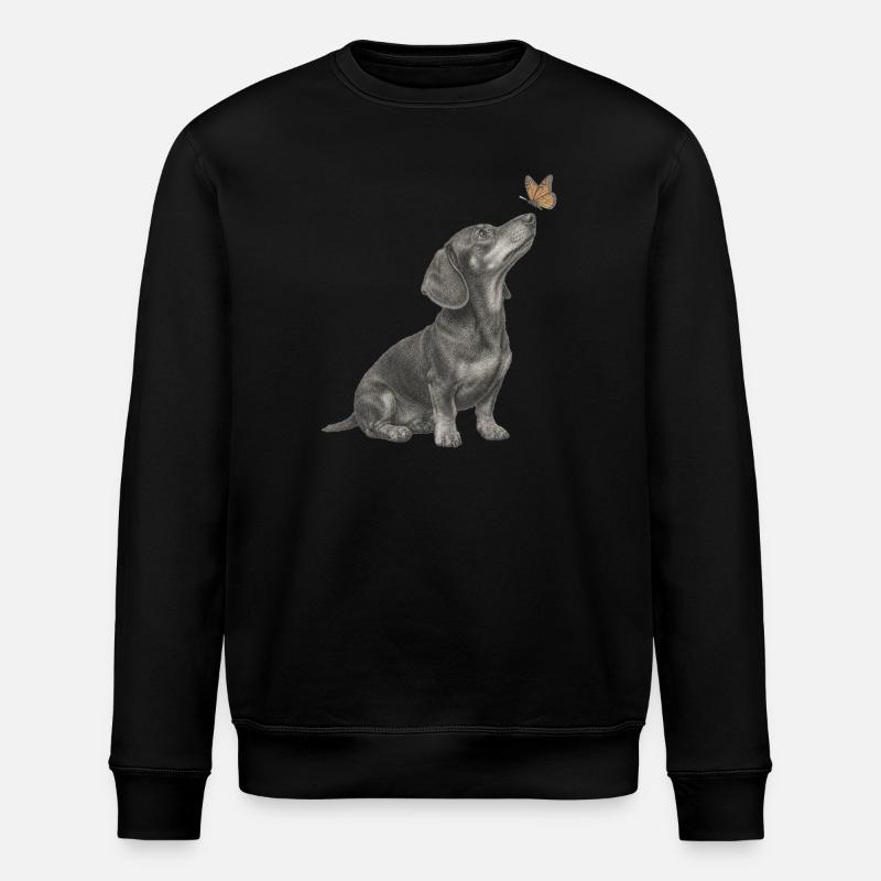 Dachshund illustration with butterfly dog - Stanley/Stella ROLLER Unisex Organic Sweatshirt - black