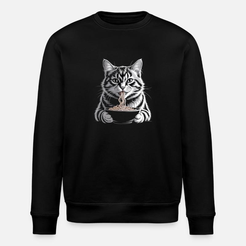 Katze isst Ramen - Stanley/Stella Unisex Bio-Sweatshirt ROLLER - Schwarz