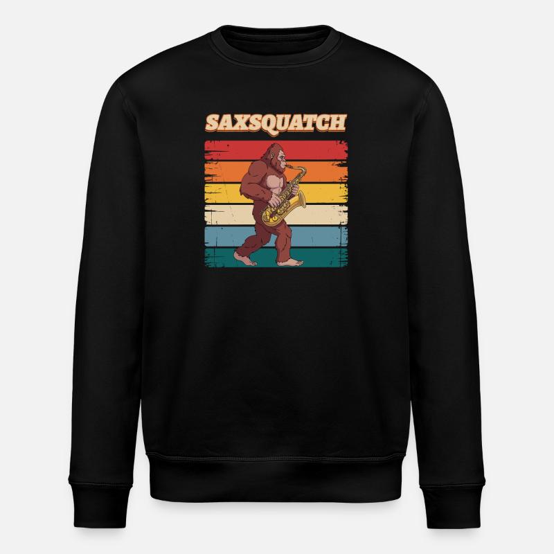 Sax Squatch on Retro Stripes - Stanley/Stella ROLLER Unisex Organic Sweatshirt - black