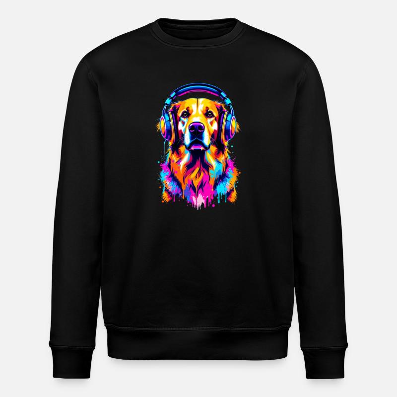 Golden Retriever mit Kopfhörer - Stanley/Stella Unisex Bio-Sweatshirt ROLLER - Schwarz