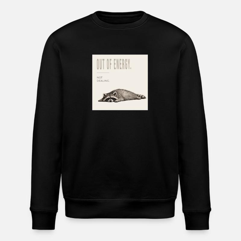 Need Coffee Lazy Raccoon Meme - Stanley/Stella ROLLER Unisex Organic Sweatshirt - black