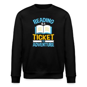 Lesen ist Ticket zu Abenteuern - Stanley/Stella Unisex Bio-Sweatshirt ROLLER - Schwarz - Vorne - Nik (191cm)