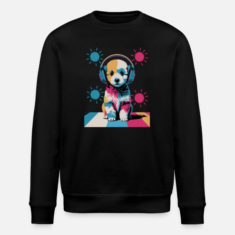 Pudel Welpe mit Kopfhörer - Stanley/Stella Unisex Bio-Sweatshirt ROLLER - Schwarz
