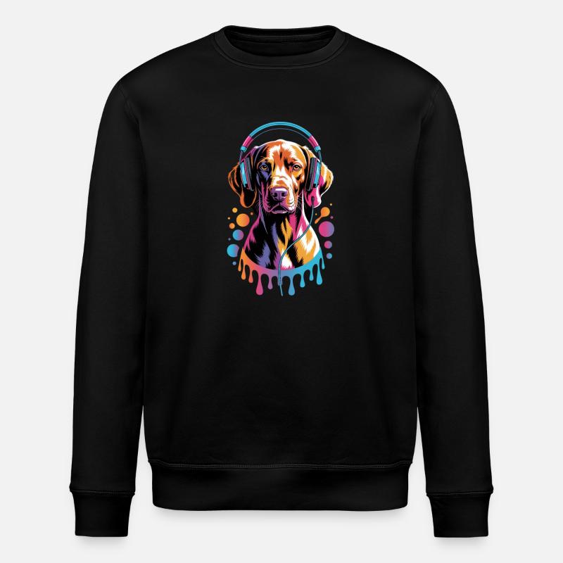 Viszla mit Kopfhörer - Stanley/Stella Unisex Bio-Sweatshirt ROLLER - Schwarz