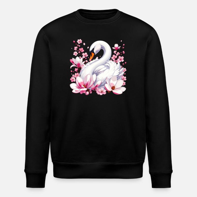 Weißer Schwan mit Kirschblüten - Stanley/Stella Unisex Bio-Sweatshirt ROLLER - Schwarz