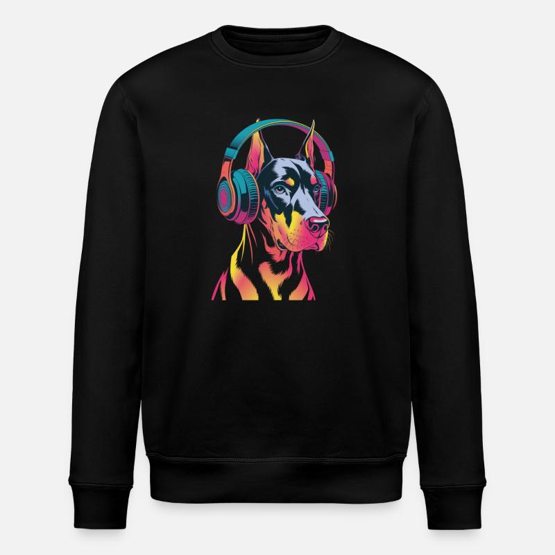 Doberman avec casque - Sweat bio ROLLER Stanley/Stella Unisexe - noir