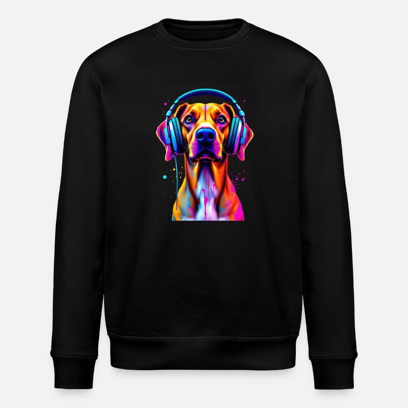 Viszla mit Kopfhörer - Stanley/Stella Unisex Bio-Sweatshirt ROLLER - Schwarz
