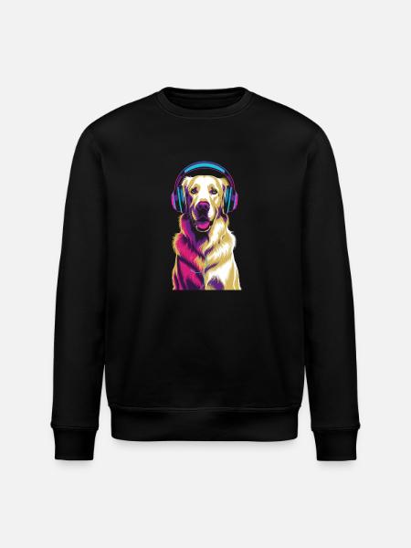 Golden Retriever with Headphones - Stanley/Stella ROLLER Unisex Organic Sweatshirt - black