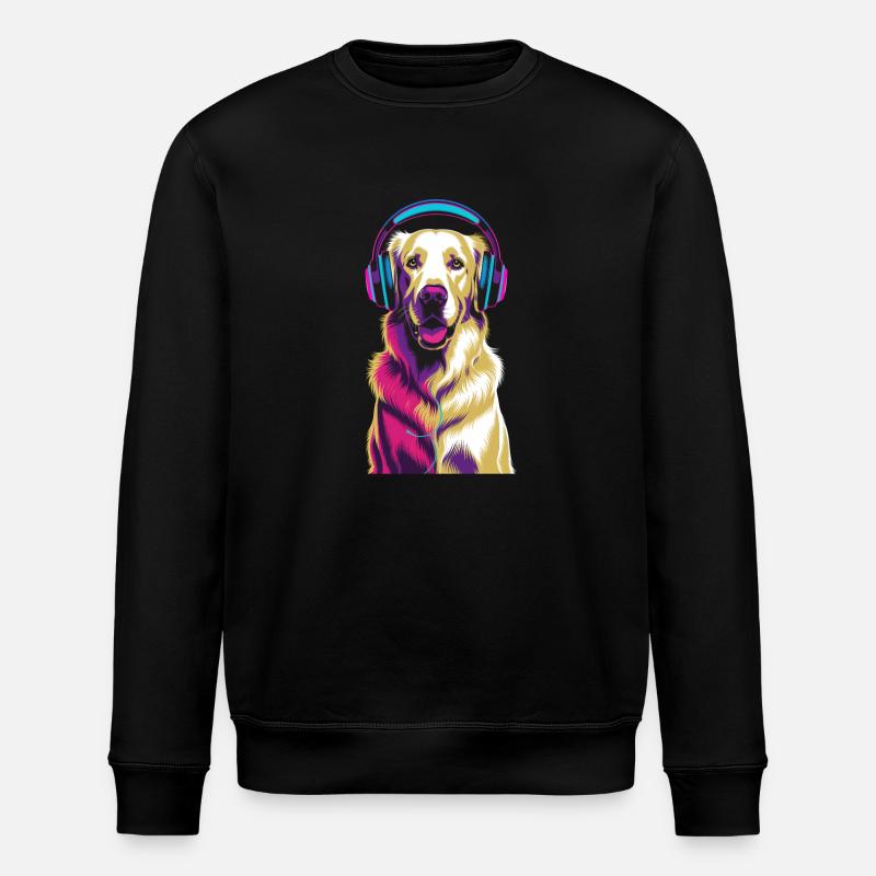Golden Retriever mit Kopfhörer - Stanley/Stella Unisex Bio-Sweatshirt ROLLER - Schwarz