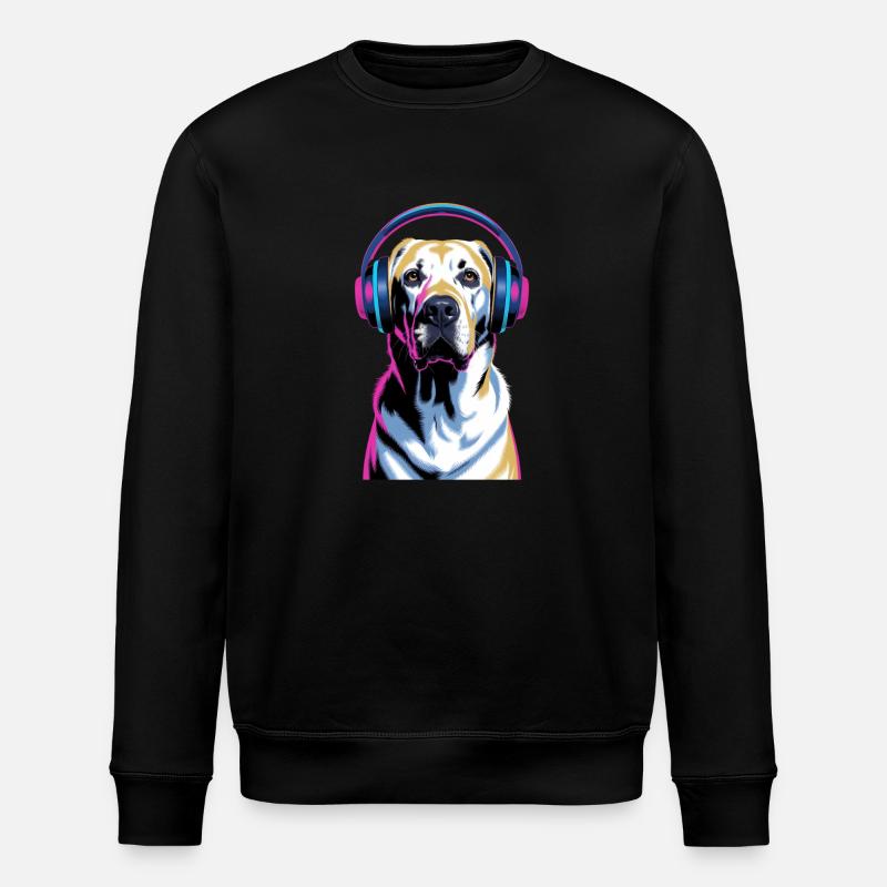 Labrador mit Kopfhörern - Stanley/Stella Unisex Bio-Sweatshirt ROLLER - Schwarz