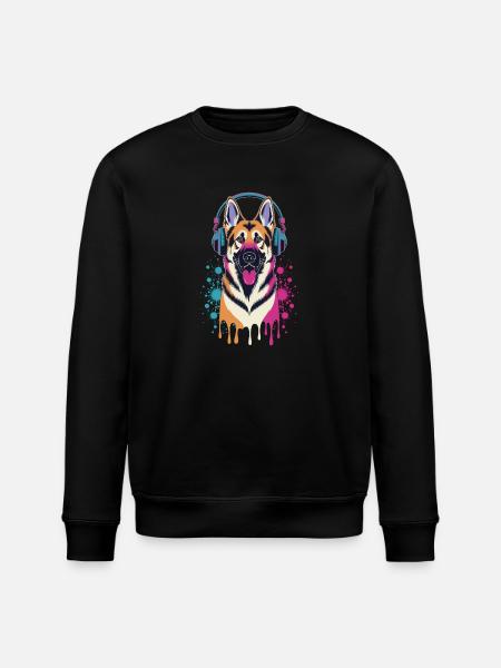 Deutscher Schäferhund mit Kopfhörer - Stanley/Stella Unisex Bio-Sweatshirt ROLLER - Schwarz