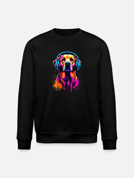 Golden Retriever mit Kopfhörer - Stanley/Stella Unisex Bio-Sweatshirt ROLLER - Schwarz