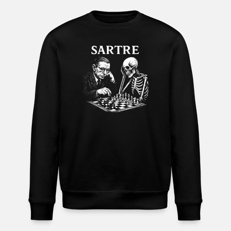Sartre spielt Schach mit Skelett - Stanley/Stella Unisex Bio-Sweatshirt ROLLER - Schwarz