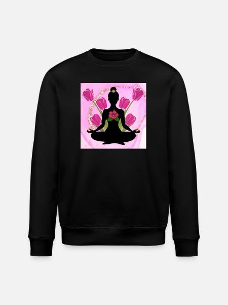 Meditative silhouette pink hibiscus - Stanley/Stella ROLLER Unisex Organic Sweatshirt - black