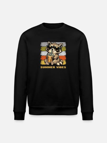 Waschbär mit Gläser Eiskaffee-Sommervibes - Stanley/Stella Unisex Bio-Sweatshirt ROLLER - Schwarz