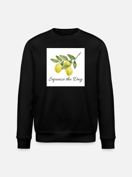 Squeeze the Day Lemon Botanical Design - Stanley/Stella ROLLER Unisex Organic Sweatshirt - black