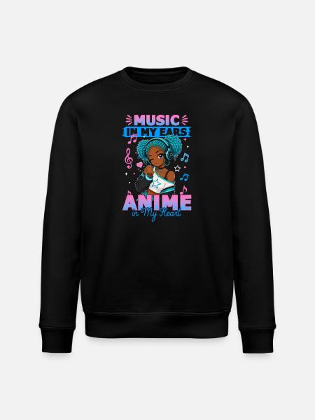 Anime and Music Chibi Black Girl - Stanley/Stella ROLLER Unisex Organic Sweatshirt - black