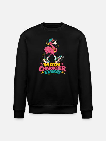 Main Character Energy Flamingo Quote - Stanley/Stella ROLLER Unisex Organic Sweatshirt - black