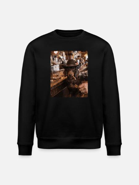 Cowboy Dog Cigar Bar Dachshund - Stanley/Stella ROLLER Unisex Organic Sweatshirt - black